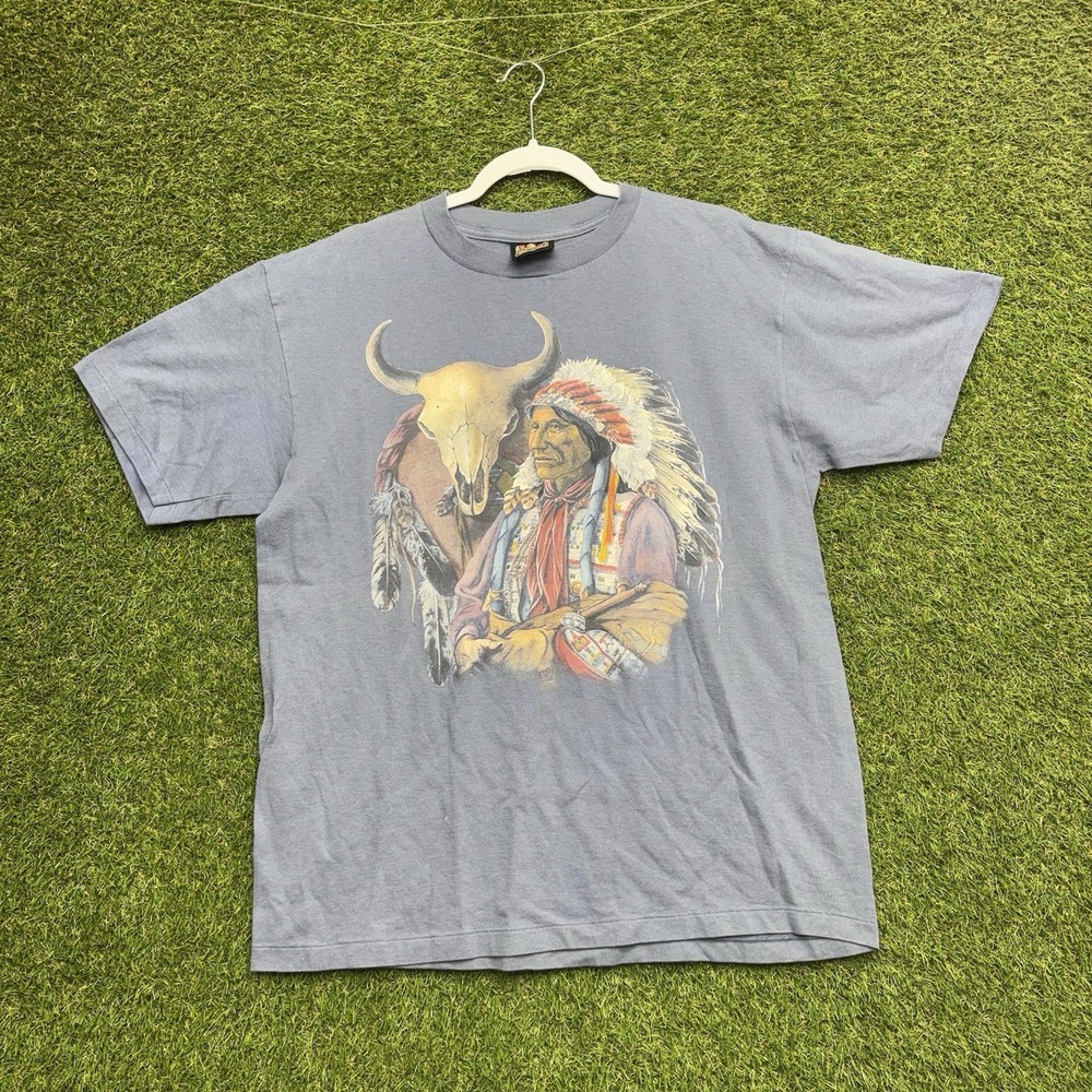 Vintage 1993 3D Emblem Native American Shirt Mens Large Graphic Single Stitch